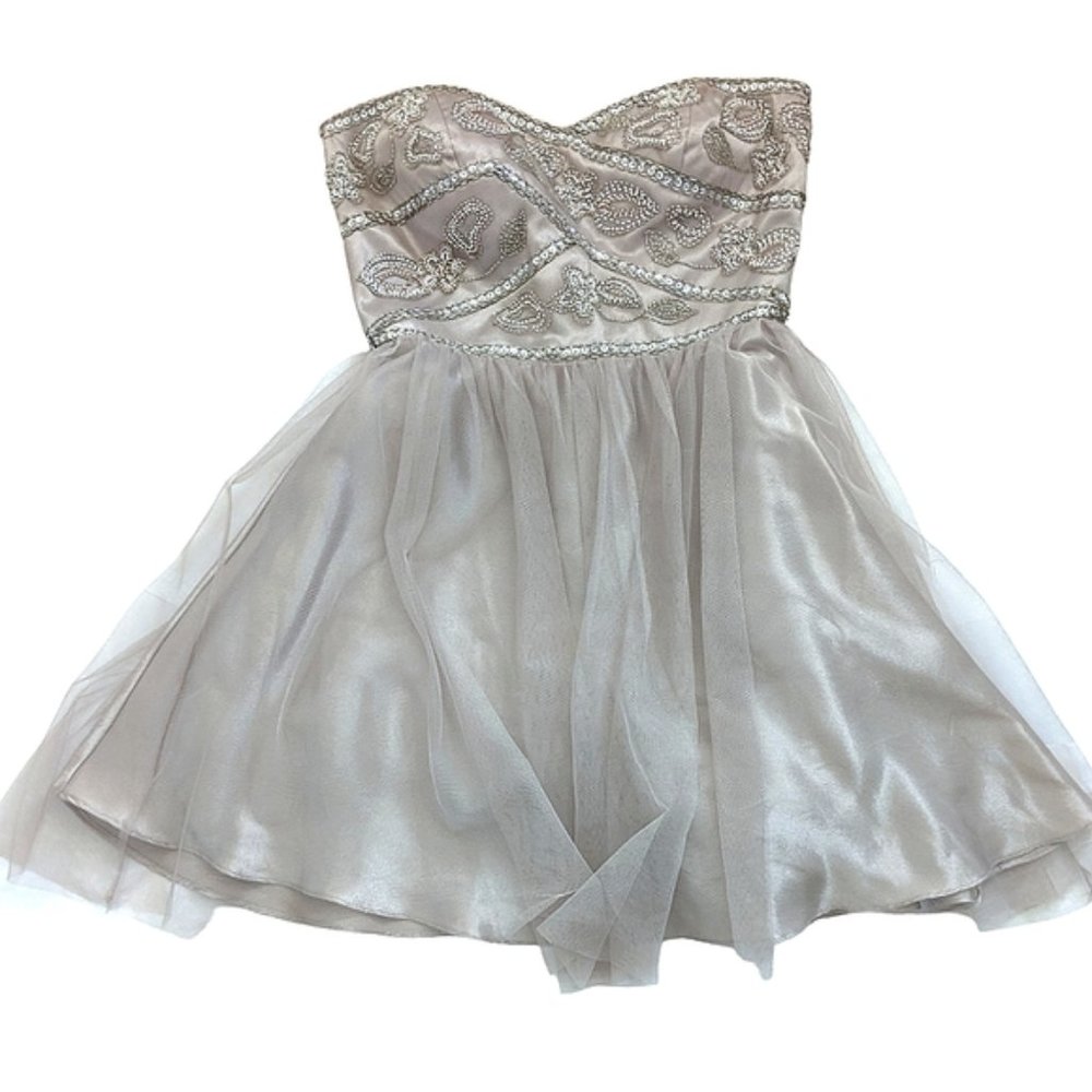 JUMP APPAREL Strapless Dress Beaded Champagne Sequins size 7/8
